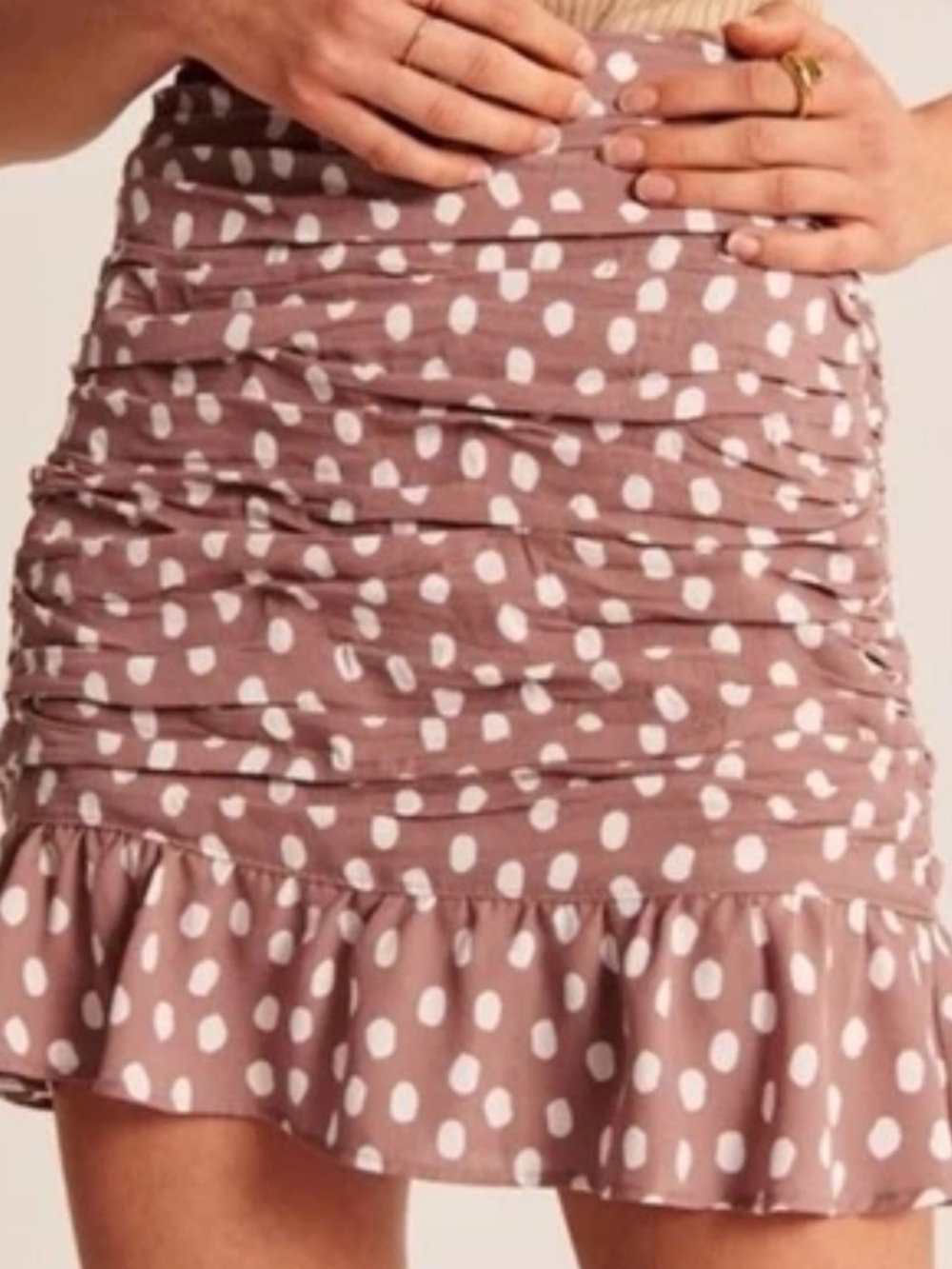 Abercrombie & Fitch Ruched Mini Skirt XL NWT Dusty Pink Polka Dot Mod Preppy